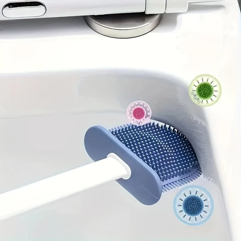 1 Set, 2-Typ-Toilettenbürsten- und Halter-Set, Wandmontage, WC-Bürste mit langem Griff, WC-Scheuerbürste, flexible Toilettenschüssel-Reinigungsbürste, keine toten Ecken, Badezimmer-Reinigungsbürste, Reinigungsmittel, Reinigungswerkzeug