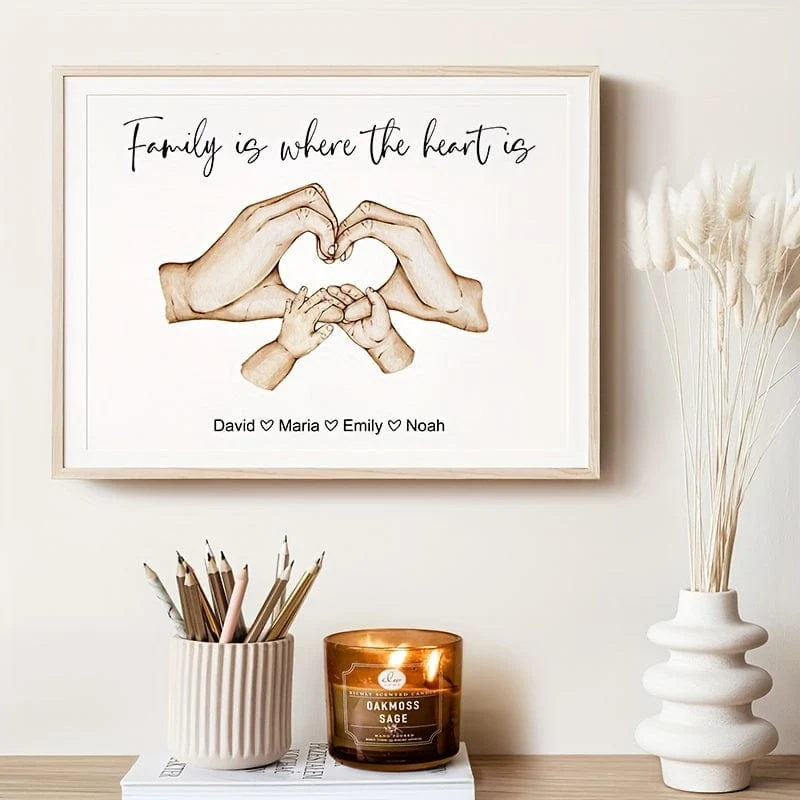 1 Stück personalisierte Leinwand-Wandkunst, Eltern-Hände und Baby-Wanddekoration, Familien-Herz-Hände-Wandkunst, Hände-Druck, individuelle Wanddekoration, Aquarell-Hände-Kunst, Schlafzimmer-Wanddekoration, Familiendruck, Wanddekoration, Wohnzimmer, ohne Rahmen