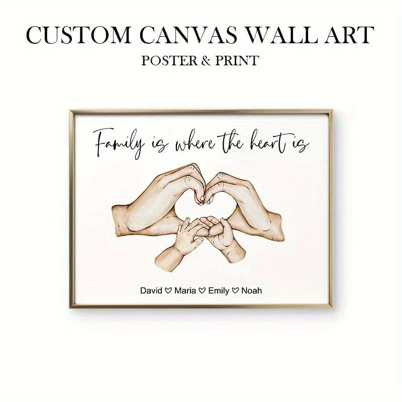 1 Stück personalisierte Leinwand-Wandkunst, Eltern-Hände und Baby-Wanddekoration, Familien-Herz-Hände-Wandkunst, Hände-Druck, individuelle Wanddekoration, Aquarell-Hände-Kunst, Schlafzimmer-Wanddekoration, Familiendruck, Wanddekoration, Wohnzimmer, ohne Rahmen