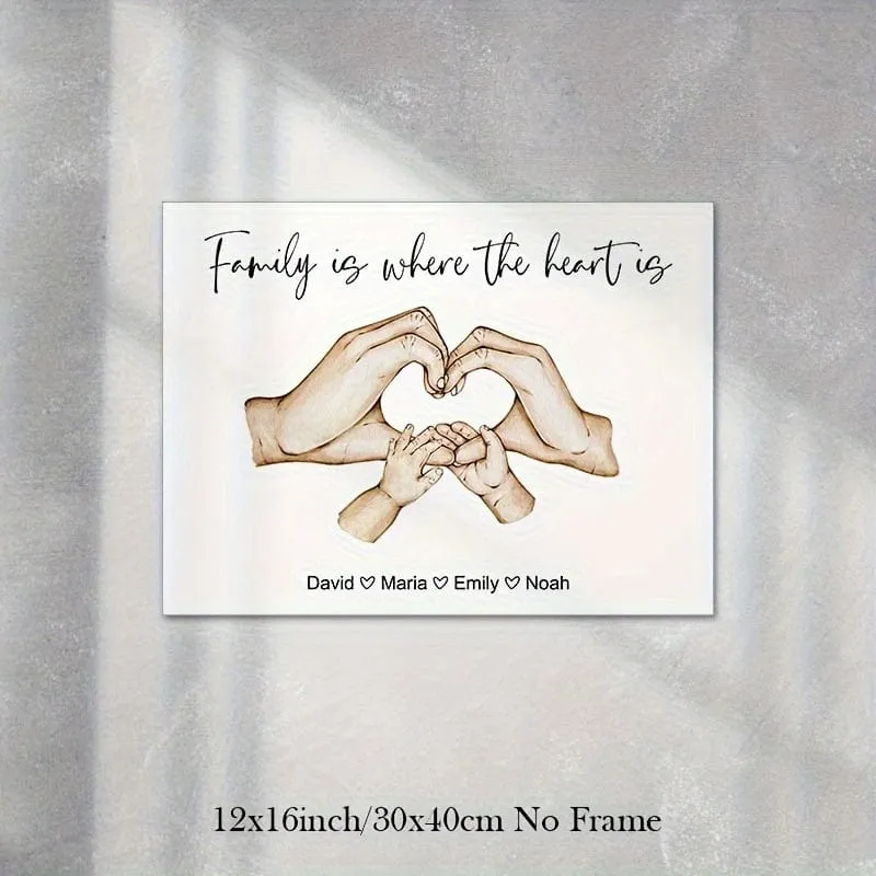 1 Stück personalisierte Leinwand-Wandkunst, Eltern-Hände und Baby-Wanddekoration, Familien-Herz-Hände-Wandkunst, Hände-Druck, individuelle Wanddekoration, Aquarell-Hände-Kunst, Schlafzimmer-Wanddekoration, Familiendruck, Wanddekoration, Wohnzimmer, ohne Rahmen