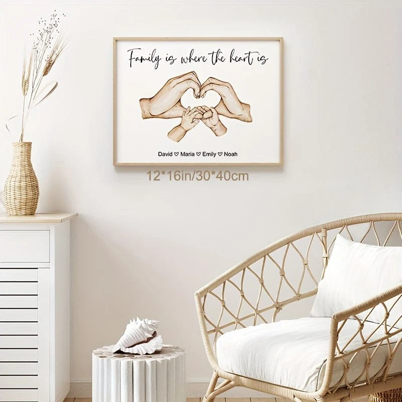 1 Stück personalisierte Leinwand-Wandkunst, Eltern-Hände und Baby-Wanddekoration, Familien-Herz-Hände-Wandkunst, Hände-Druck, individuelle Wanddekoration, Aquarell-Hände-Kunst, Schlafzimmer-Wanddekoration, Familiendruck, Wanddekoration, Wohnzimmer, ohne Rahmen