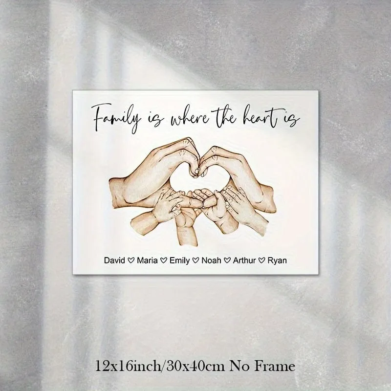 1 Stück personalisierte Leinwand-Wandkunst, Eltern-Hände und Baby-Wanddekoration, Familien-Herz-Hände-Wandkunst, Hände-Druck, individuelle Wanddekoration, Aquarell-Hände-Kunst, Schlafzimmer-Wanddekoration, Familiendruck, Wanddekoration, Wohnzimmer, ohne Rahmen
