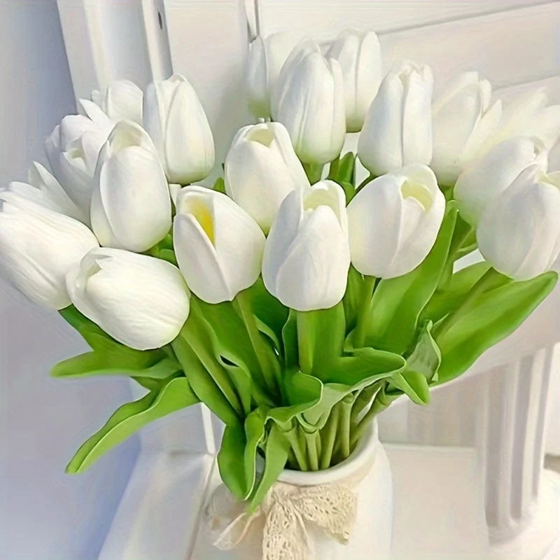 10 Stück hochwertige Kunstblumen, Tulpenstrauß mit echtem Touch, Kunstblumen für Hochzeitszimmer, Zuhause, Hotel, Party, Event-Dekoration, Frühlings- und Sommer-Heimdekor, St. Patrick's Day, Osterdekor