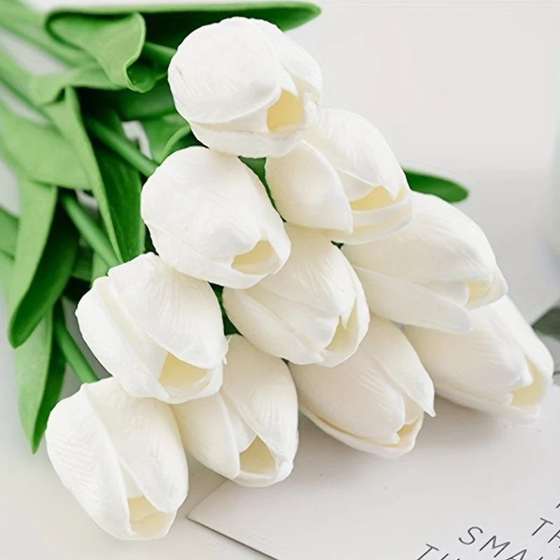 10 Stück hochwertige Kunstblumen, Tulpenstrauß mit echtem Touch, Kunstblumen für Hochzeitszimmer, Zuhause, Hotel, Party, Event-Dekoration, Frühlings- und Sommer-Heimdekor, St. Patrick's Day, Osterdekor