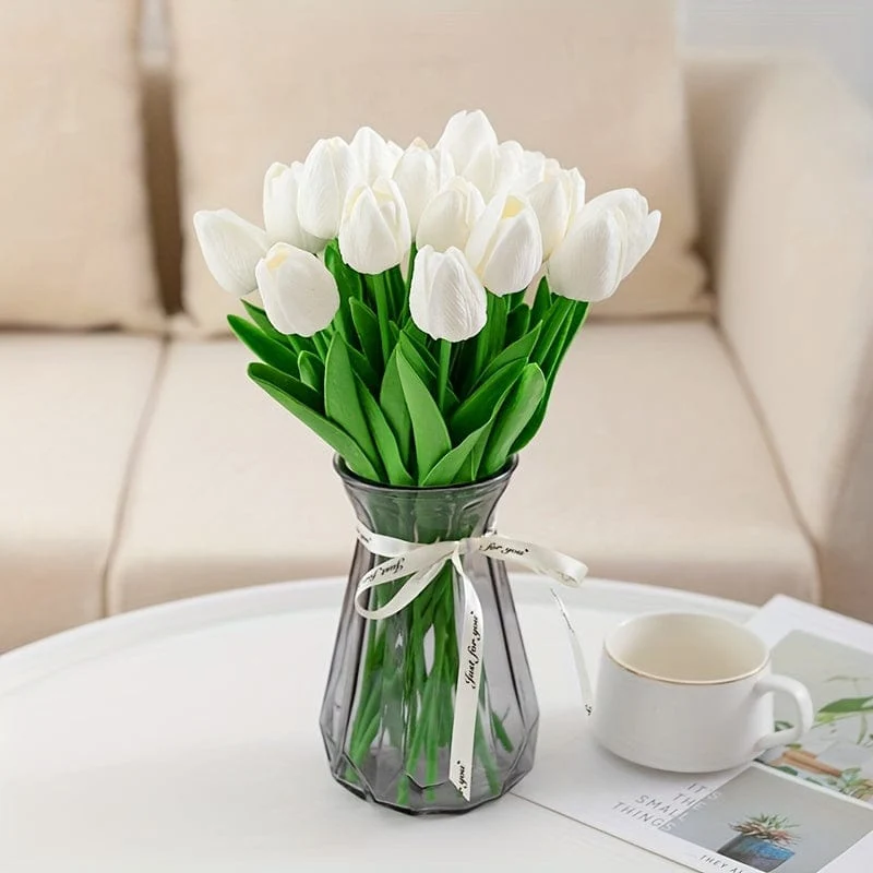 10 Stück hochwertige Kunstblumen, Tulpenstrauß mit echtem Touch, Kunstblumen für Hochzeitszimmer, Zuhause, Hotel, Party, Event-Dekoration, Frühlings- und Sommer-Heimdekor, St. Patrick's Day, Osterdekor
