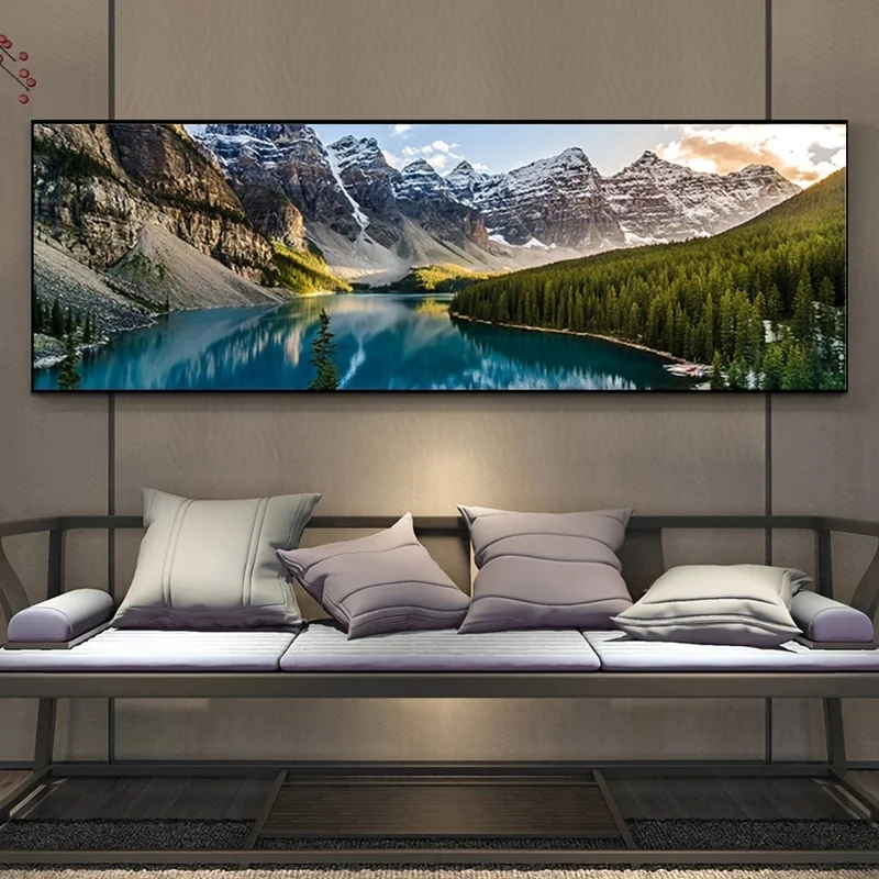 1-teiliges Leinwandgemälde, See-Wald-Berglandschaftsgemälde, Wandkunstdekor, für Wohnzimmer, Schlafzimmer, ohne Rahmen, 49.99 * 149.99 cm