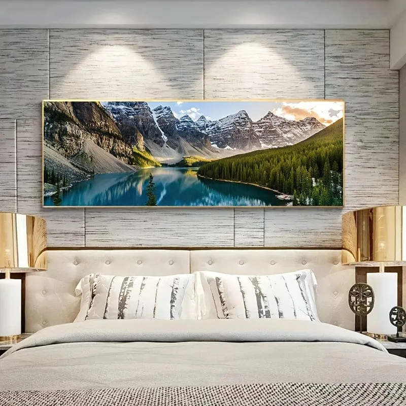 1-teiliges Leinwandgemälde, See-Wald-Berglandschaftsgemälde, Wandkunstdekor, für Wohnzimmer, Schlafzimmer, ohne Rahmen, 49.99 * 149.99 cm