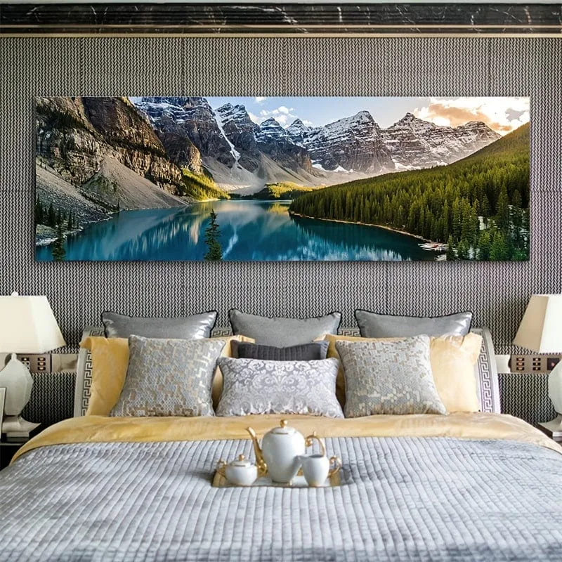 1-teiliges Leinwandgemälde, See-Wald-Berglandschaftsgemälde, Wandkunstdekor, für Wohnzimmer, Schlafzimmer, ohne Rahmen, 49.99 * 149.99 cm