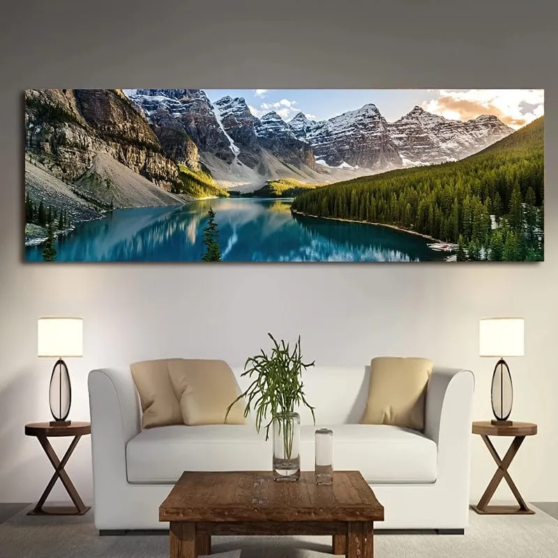 1-teiliges Leinwandgemälde, See-Wald-Berglandschaftsgemälde, Wandkunstdekor, für Wohnzimmer, Schlafzimmer, ohne Rahmen, 49.99 * 149.99 cm