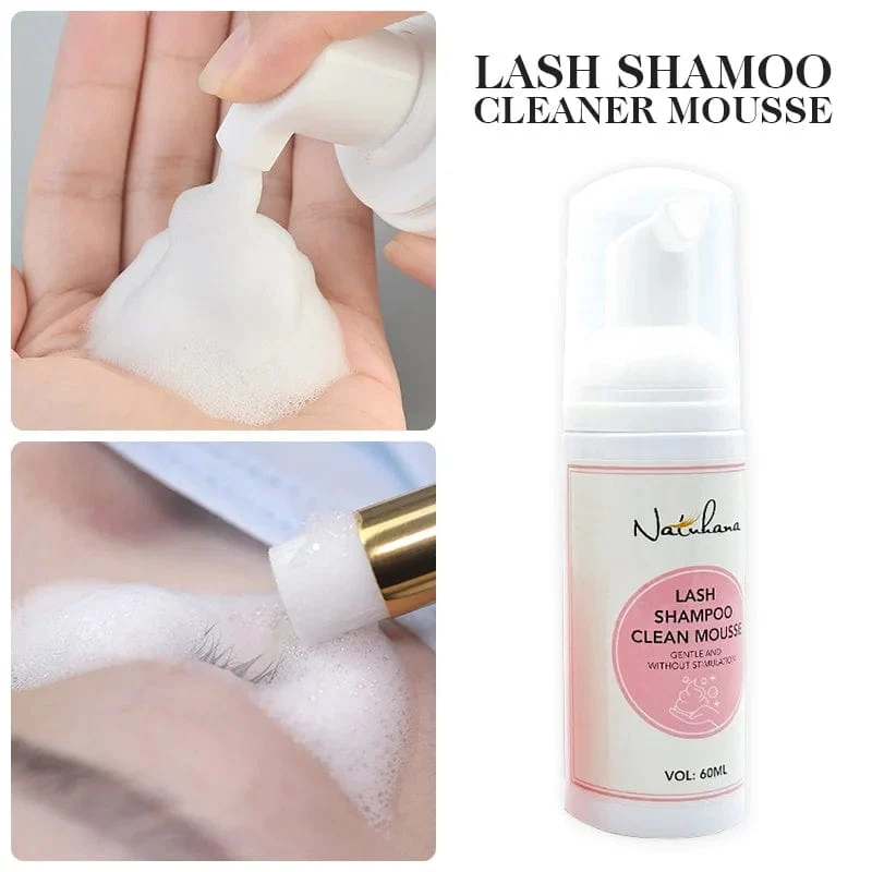 NATUHANA 60 ml Wimpernshampoo zum Pfropfen von Wimpern, sanfter reinigender Mousse-Schaum, keine Stimulation, Make-up, sauberer Wimpernverlängerungskleber