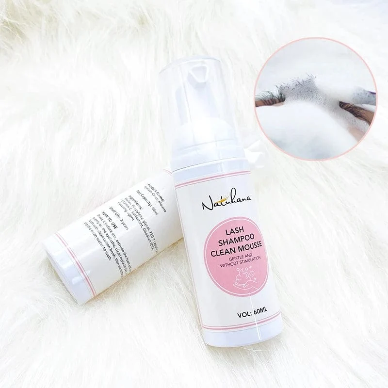 NATUHANA 60 ml Wimpernshampoo zum Pfropfen von Wimpern, sanfter reinigender Mousse-Schaum, keine Stimulation, Make-up, sauberer Wimpernverlängerungskleber