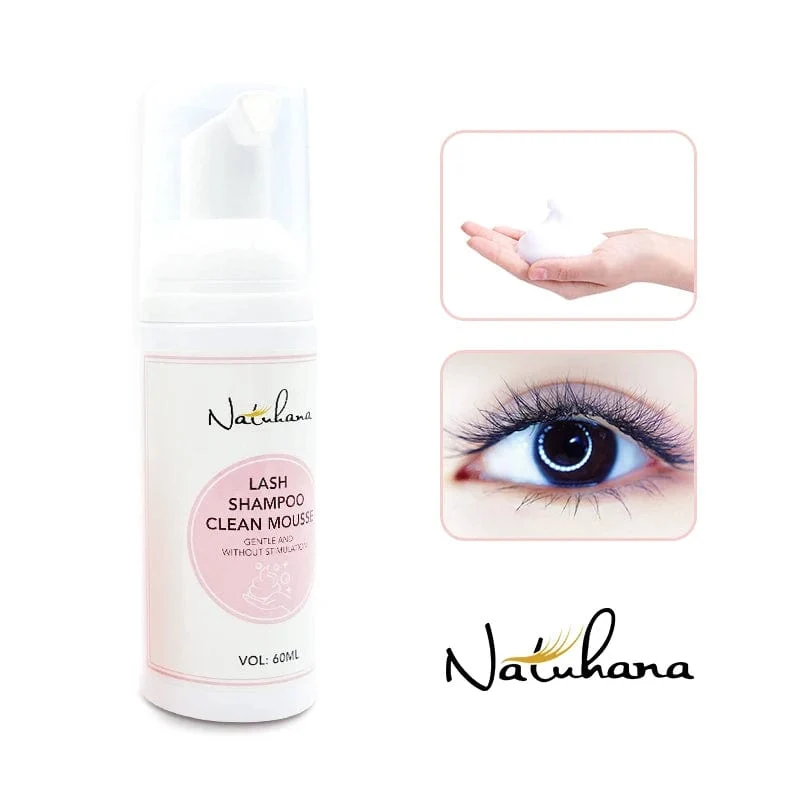 NATUHANA 60 ml Wimpernshampoo zum Pfropfen von Wimpern, sanfter reinigender Mousse-Schaum, keine Stimulation, Make-up, sauberer Wimpernverlängerungskleber