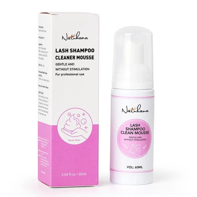 NATUHANA 60 ml Wimpernshampoo zum Pfropfen von Wimpern, sanfter reinigender Mousse-Schaum, keine Stimulation, Make-up, sauberer Wimpernverlängerungskleber