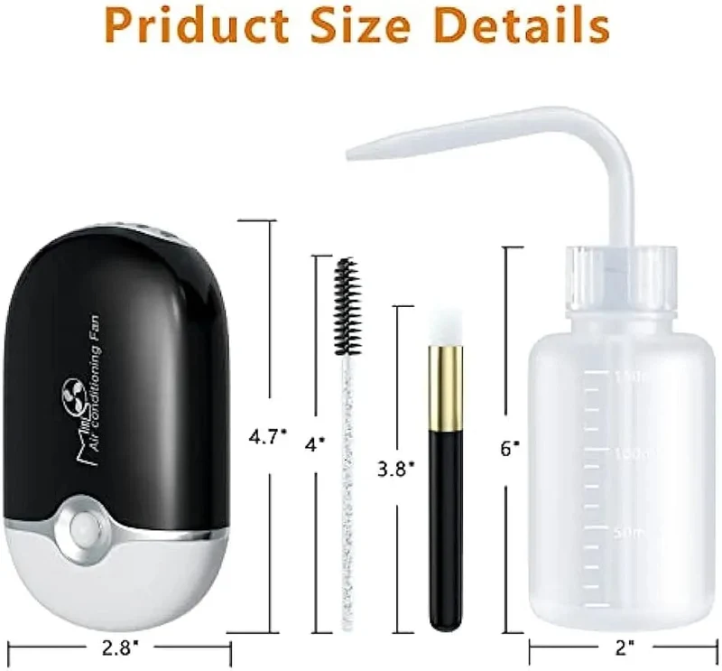 Lash Fan Wimpernverlängerungszubehör mit USB, tragbarer Mini-Wimperntrockner, Shampoo-Bürste, Mascara-Bürsten, Kunststoff-Waschflasche