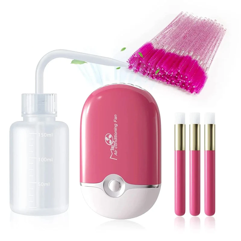 Lash Fan Wimpernverlängerungszubehör mit USB, tragbarer Mini-Wimperntrockner, Shampoo-Bürste, Mascara-Bürsten, Kunststoff-Waschflasche