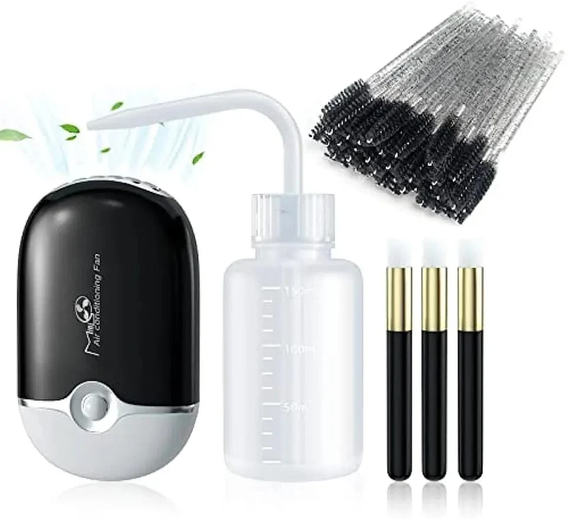 Lash Fan Wimpernverlängerungszubehör mit USB, tragbarer Mini-Wimperntrockner, Shampoo-Bürste, Mascara-Bürsten, Kunststoff-Waschflasche