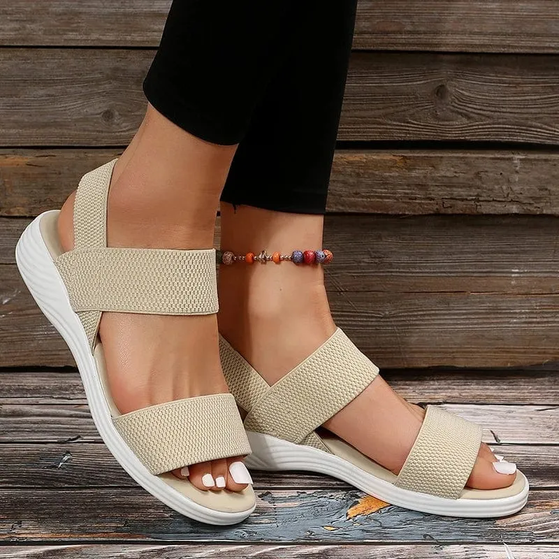 Frauen Stricken Elastische Tuch Keil Sandalen Slip Auf Leichte Walking Sandalen Frauen Plus Größe Bequeme Sommer Schuhe Frau 2023