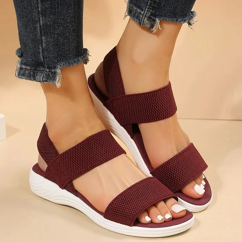 Frauen Stricken Elastische Tuch Keil Sandalen Slip Auf Leichte Walking Sandalen Frauen Plus Größe Bequeme Sommer Schuhe Frau 2023