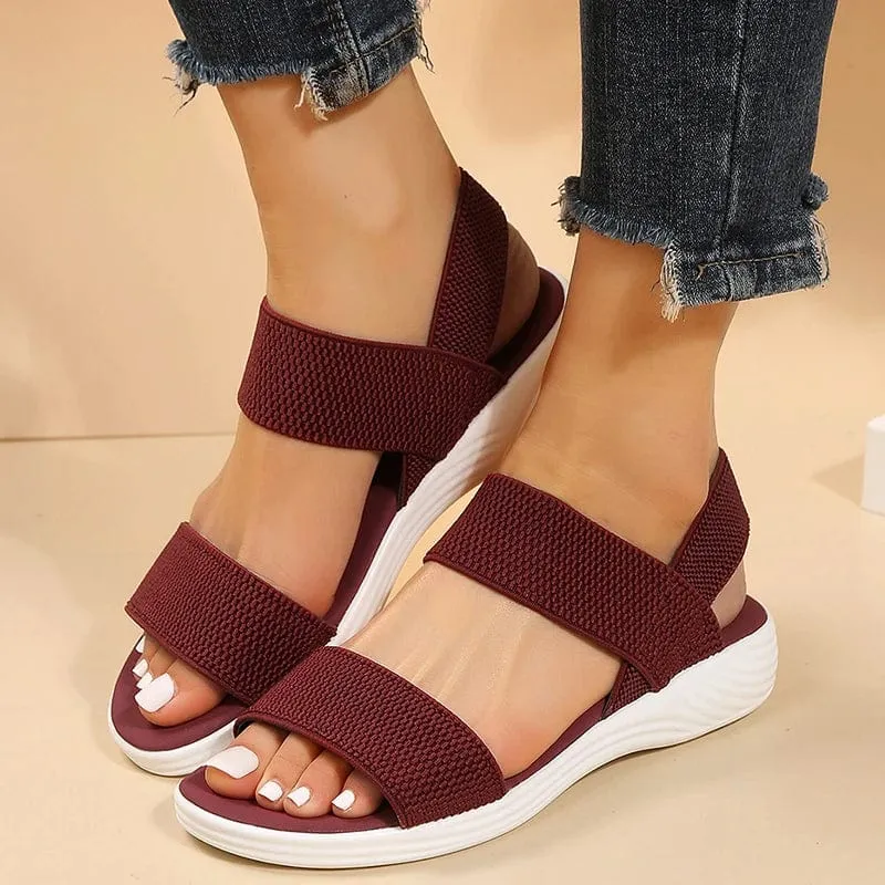 Frauen Stricken Elastische Tuch Keil Sandalen Slip Auf Leichte Walking Sandalen Frauen Plus Größe Bequeme Sommer Schuhe Frau 2023
