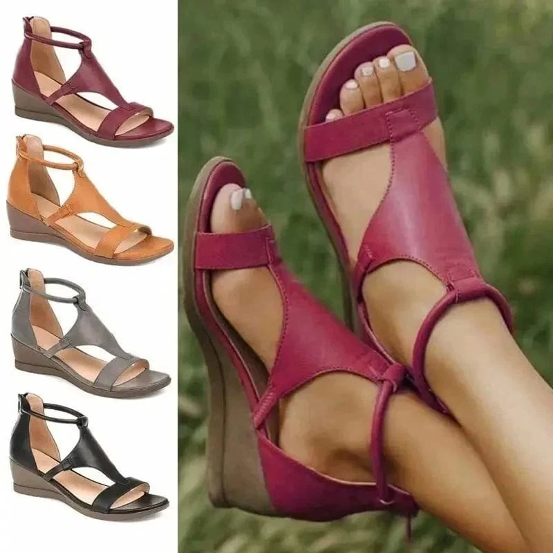 Frauen Schuhe Komfort Sommer 2024 Plus Größe 43 Damen Sandalen Ferse Zipper Retro Keil Sandalen Frau Weichen Boden Strand mujer