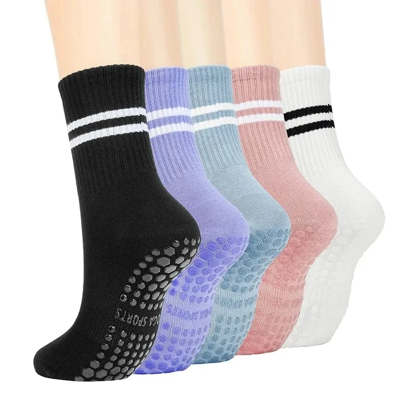 4pairs Frauen Anti-skid Yoga Socken Griffe Baumwolle Mid-rohr Unten Atmungsaktive Fitness Dance Barre Workout Pilates Socken 8 farben