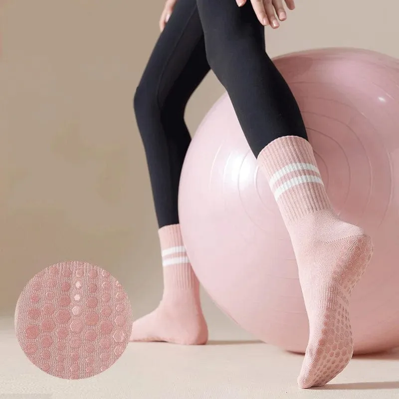 4pairs Frauen Anti-skid Yoga Socken Griffe Baumwolle Mid-rohr Unten Atmungsaktive Fitness Dance Barre Workout Pilates Socken 8 farben