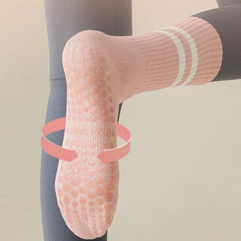 4pairs Frauen Anti-skid Yoga Socken Griffe Baumwolle Mid-rohr Unten Atmungsaktive Fitness Dance Barre Workout Pilates Socken 8 farben