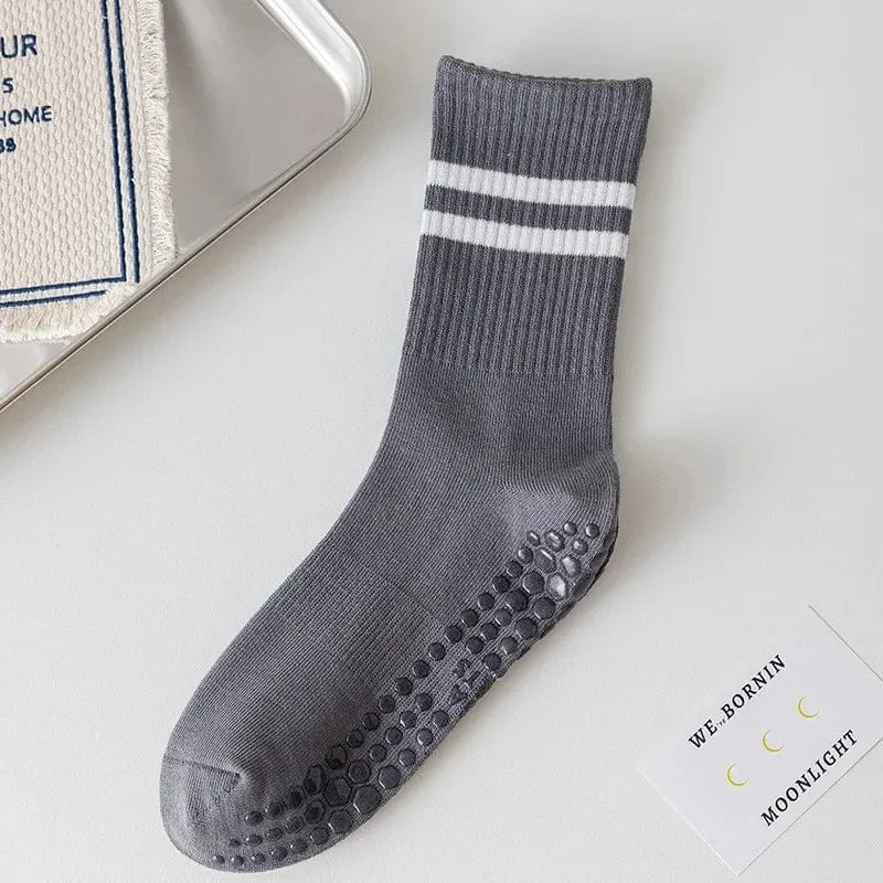 4pairs Frauen Anti-skid Yoga Socken Griffe Baumwolle Mid-rohr Unten Atmungsaktive Fitness Dance Barre Workout Pilates Socken 8 farben