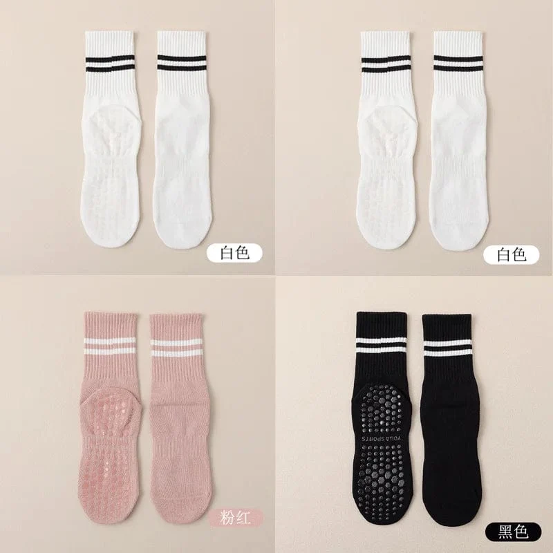 4pairs Frauen Anti-skid Yoga Socken Griffe Baumwolle Mid-rohr Unten Atmungsaktive Fitness Dance Barre Workout Pilates Socken 8 farben