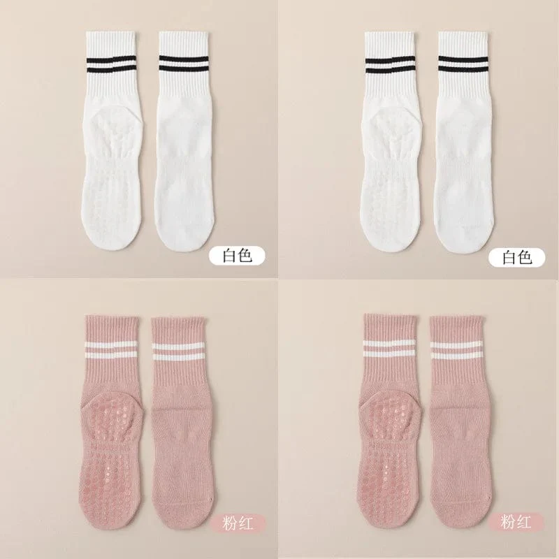 4pairs Frauen Anti-skid Yoga Socken Griffe Baumwolle Mid-rohr Unten Atmungsaktive Fitness Dance Barre Workout Pilates Socken 8 farben