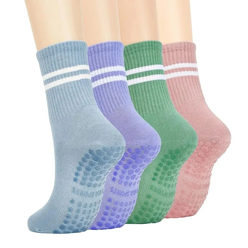 4pairs Frauen Anti-skid Yoga Socken Griffe Baumwolle Mid-rohr Unten Atmungsaktive Fitness Dance Barre Workout Pilates Socken 8 farben