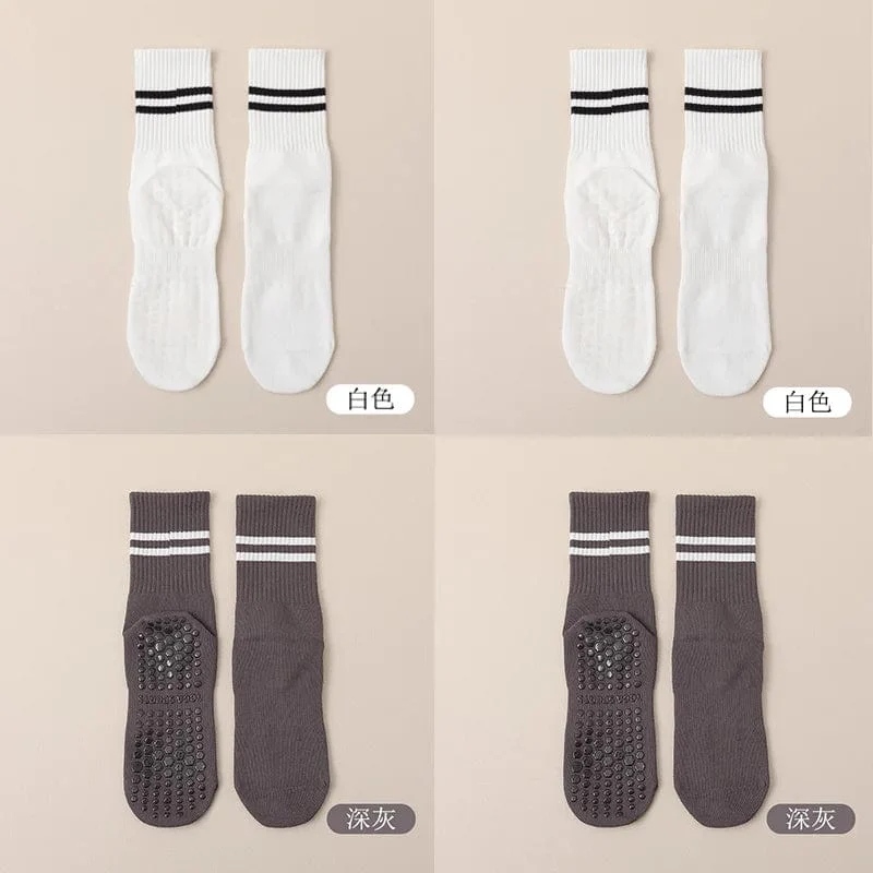 4pairs Frauen Anti-skid Yoga Socken Griffe Baumwolle Mid-rohr Unten Atmungsaktive Fitness Dance Barre Workout Pilates Socken 8 farben