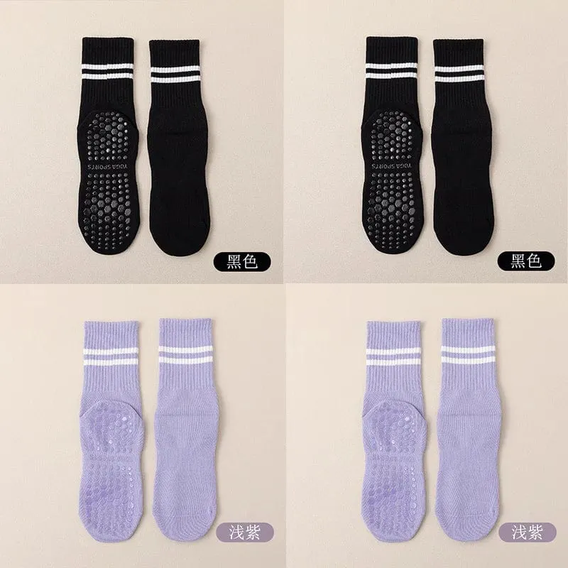 4pairs Frauen Anti-skid Yoga Socken Griffe Baumwolle Mid-rohr Unten Atmungsaktive Fitness Dance Barre Workout Pilates Socken 8 farben