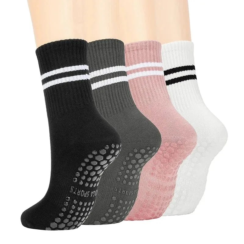 4pairs Frauen Anti-skid Yoga Socken Griffe Baumwolle Mid-rohr Unten Atmungsaktive Fitness Dance Barre Workout Pilates Socken 8 farben