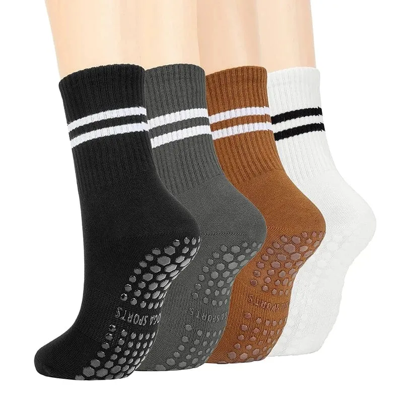 4pairs Frauen Anti-skid Yoga Socken Griffe Baumwolle Mid-rohr Unten Atmungsaktive Fitness Dance Barre Workout Pilates Socken 8 farben
