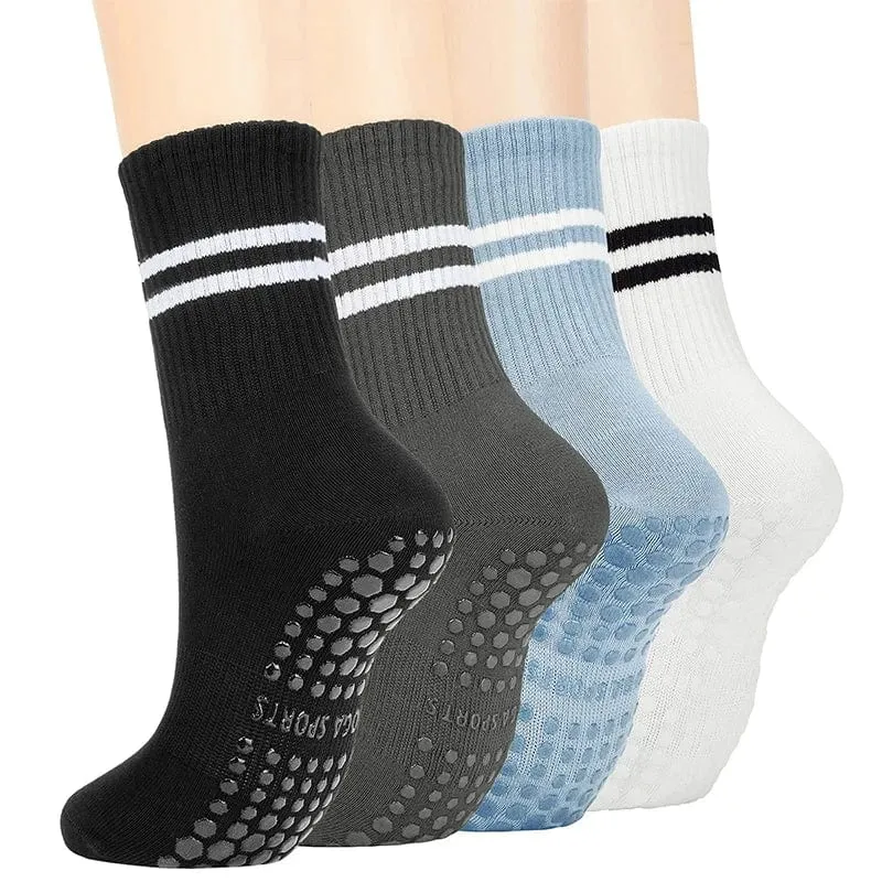 4pairs Frauen Anti-skid Yoga Socken Griffe Baumwolle Mid-rohr Unten Atmungsaktive Fitness Dance Barre Workout Pilates Socken 8 farben