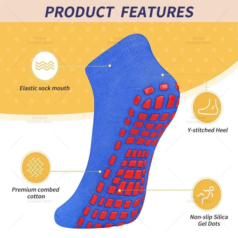 4 Paar Yoga Pilates Trampolin Damen Socken für Erwachsene/Kinder Silikon Anti-Rutsch-Griff Baumwollsocken Boden Fußmassage Knöchelsocken