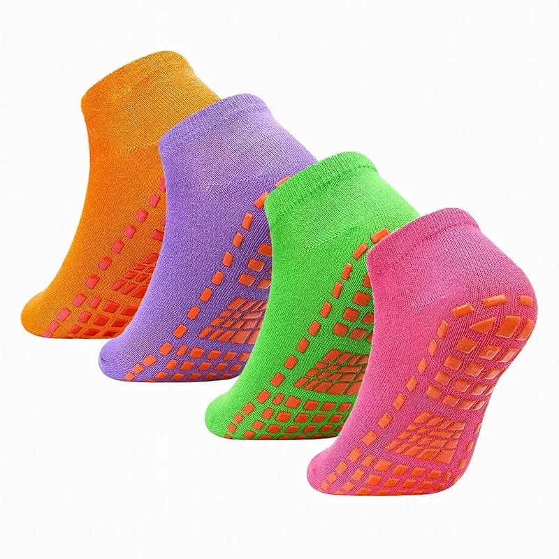 4 Paar Yoga Pilates Trampolin Damen Socken für Erwachsene/Kinder Silikon Anti-Rutsch-Griff Baumwollsocken Boden Fußmassage Knöchelsocken
