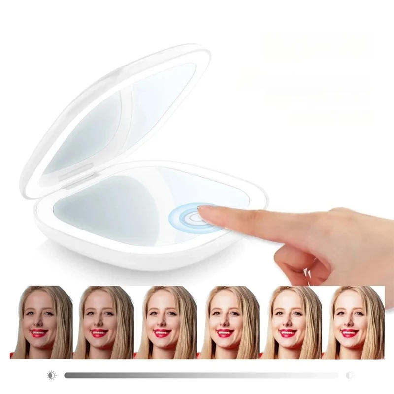 Kompakter LED-Schminkspiegel mit Licht, 1-fach/3-facher Vergrößerungstasche, tragbar, für Reisen, faltbar, Kosmetikspiegel, Geschenke für Frauen