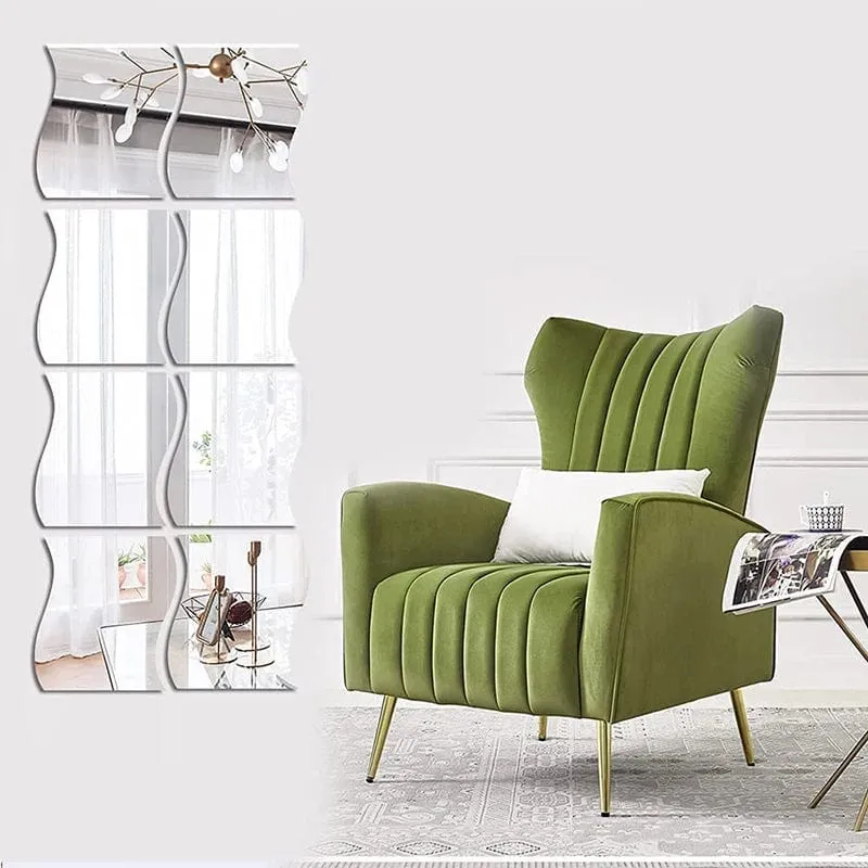 6PCS Spiegel Wandaufkleber Selbstklebende Acrylspiegel Wandaufkleber DIY Kunstspiegel Kreative Wellenform Badezimmer Wohnzimmer Dekor