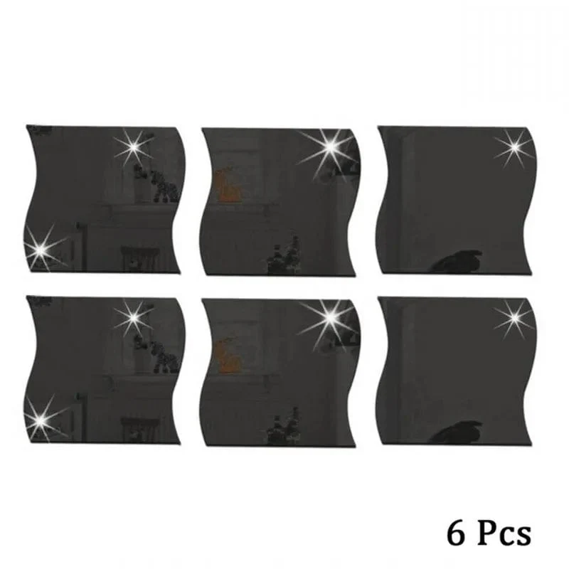 6PCS Spiegel Wandaufkleber Selbstklebende Acrylspiegel Wandaufkleber DIY Kunstspiegel Kreative Wellenform Badezimmer Wohnzimmer Dekor