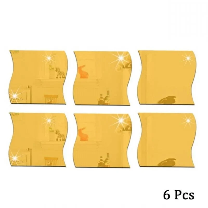 6PCS Spiegel Wandaufkleber Selbstklebende Acrylspiegel Wandaufkleber DIY Kunstspiegel Kreative Wellenform Badezimmer Wohnzimmer Dekor