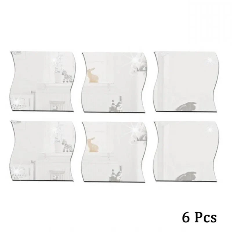 6PCS Spiegel Wandaufkleber Selbstklebende Acrylspiegel Wandaufkleber DIY Kunstspiegel Kreative Wellenform Badezimmer Wohnzimmer Dekor