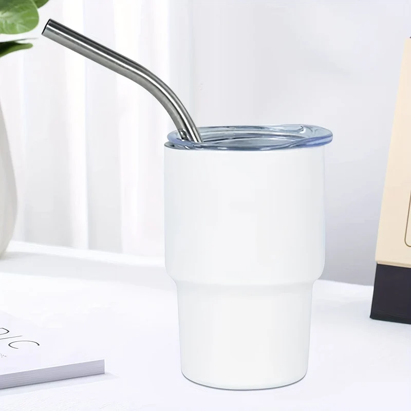 6 Stück, 3oz Mini-Edelstahl-Weingläser, Mini-Autobecher, Vakuum-Schnapsbecher mit Strohhalm, Metall-Wassergläser mit Deckel, Geschenk