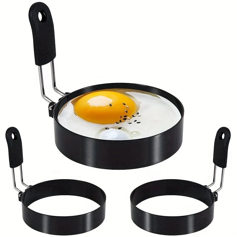 2 Stück, Eierringe (4''), Eierkochringe aus Edelstahl, Pfannkuchenform zum Braten von Eiern und Omelette, Küchenhelfer, Küchenzubehör, Küchenzubehör, Haushaltsküchenartikel