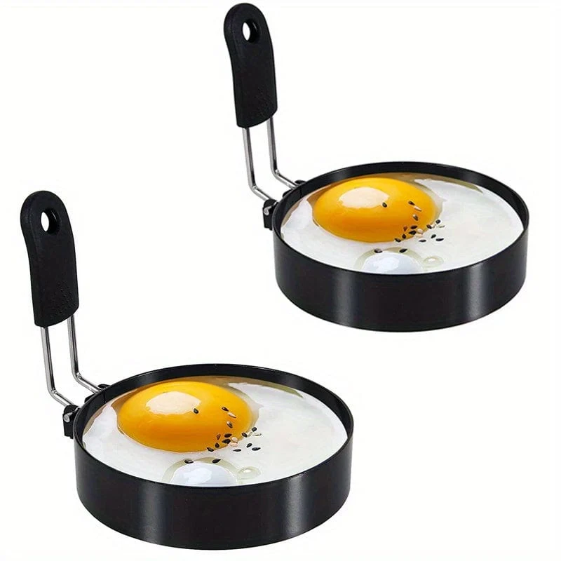2 Stück, Eierringe (4''), Eierkochringe aus Edelstahl, Pfannkuchenform zum Braten von Eiern und Omelette, Küchenhelfer, Küchenzubehör, Küchenzubehör, Haushaltsküchenartikel