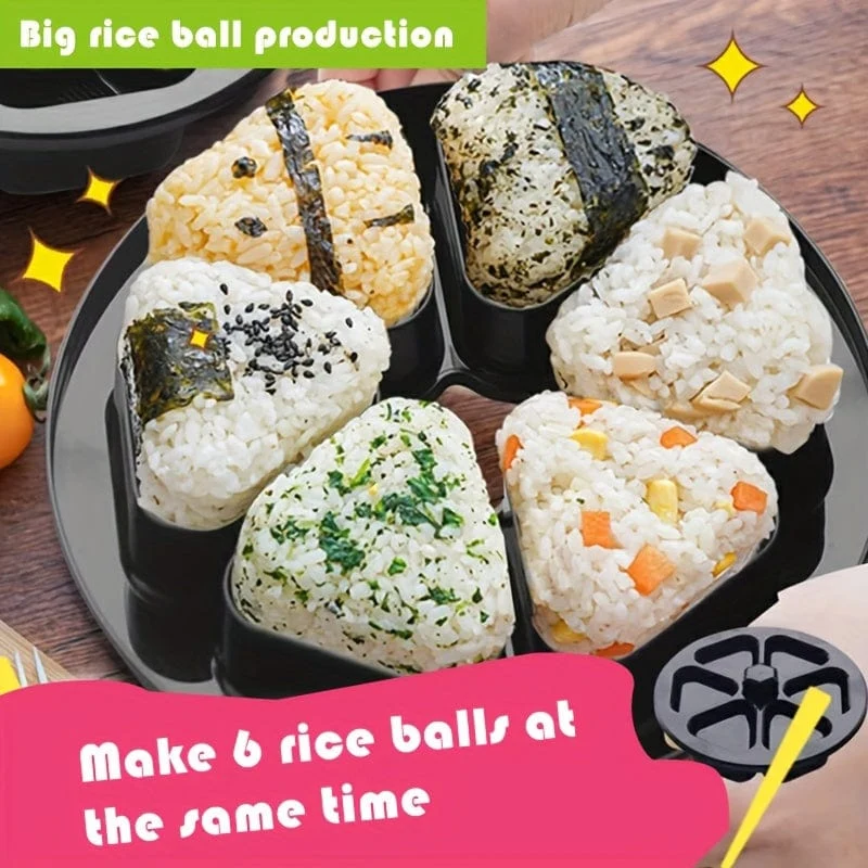 1 Stück Sushi-Form aus Kunststoff, Form für gepressten Reis, gepresste Form für Reisbällchen mit 6 Mulden, Bento-Form, nützliches Küchenzubehör, Heimwerkerbedarf, Küchenbedarf, Geschirrzubehör