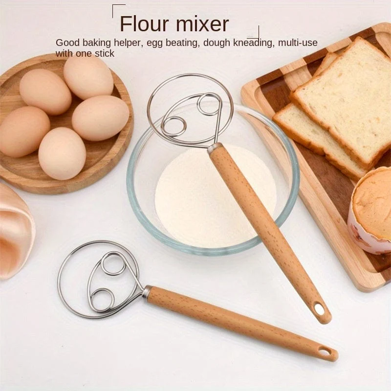 1 Stück, manueller Teigmixer aus Edelstahl (10.43 x 2.95 Zoll), Handmehlbesen mit Holzgriff, antihaftbeschichtetes Backwerkzeug, Schneebesen, Küchengerät für Brotbacken, Gebäck und Kuchen