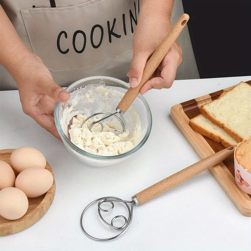 1 Stück, manueller Teigmixer aus Edelstahl (10.43 x 2.95 Zoll), Handmehlbesen mit Holzgriff, antihaftbeschichtetes Backwerkzeug, Schneebesen, Küchengerät für Brotbacken, Gebäck und Kuchen
