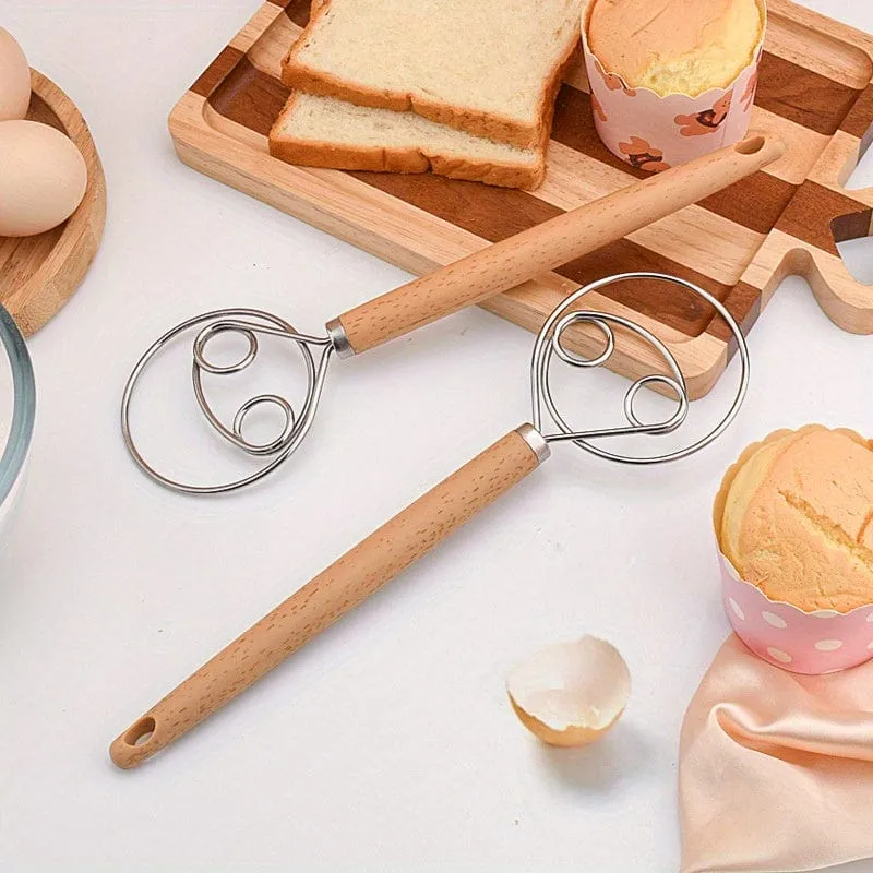 1 Stück, manueller Teigmixer aus Edelstahl (10.43 x 2.95 Zoll), Handmehlbesen mit Holzgriff, antihaftbeschichtetes Backwerkzeug, Schneebesen, Küchengerät für Brotbacken, Gebäck und Kuchen